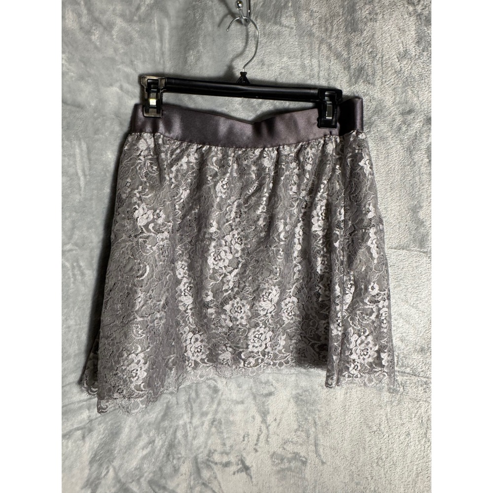 J.Crew Womens Metallic Silver Floral Lace Mini Skirt Eyelash Hem Grey Size 12